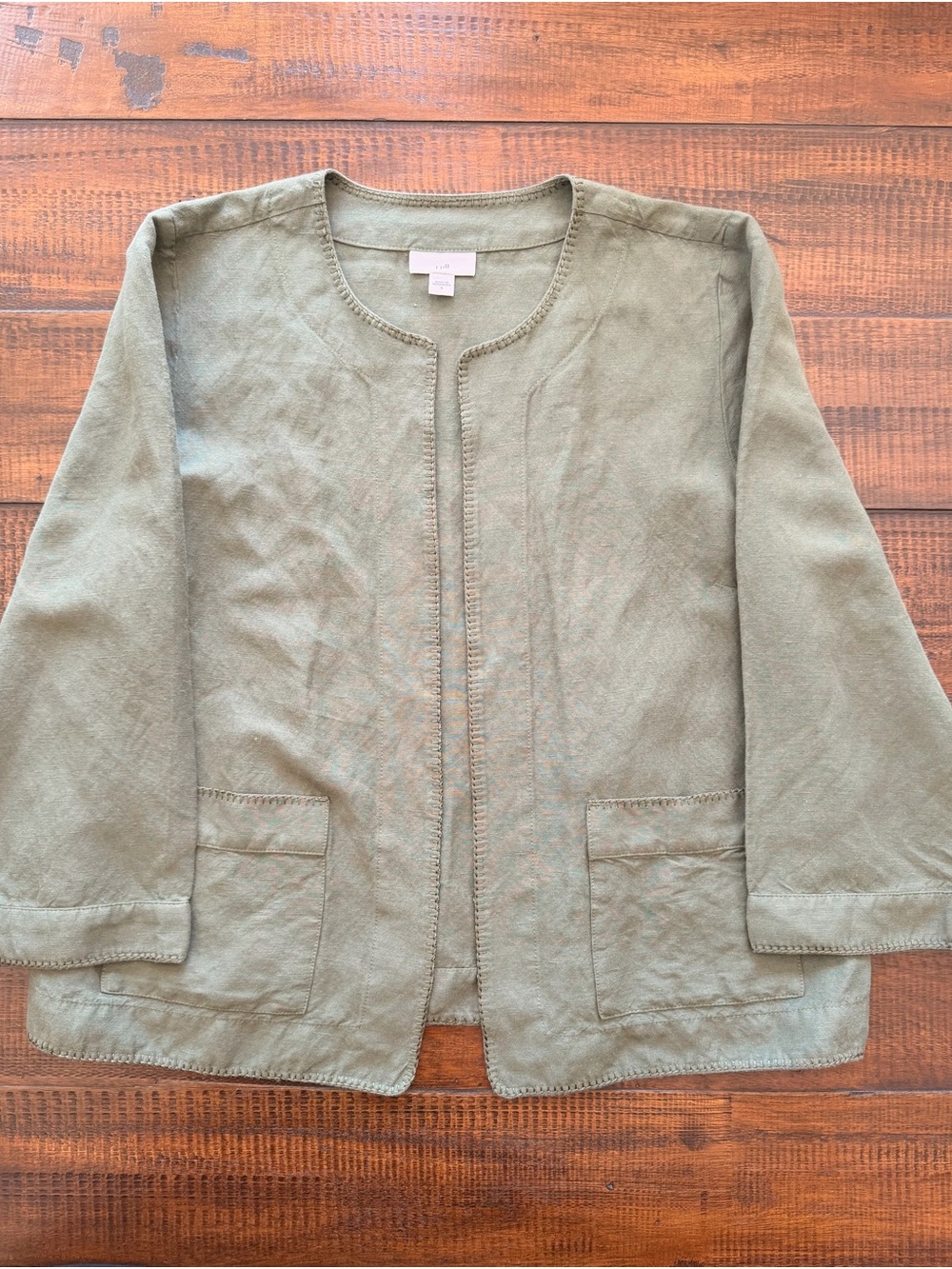 J. Jill Olive Green Open-Front Linen Blend Jacket